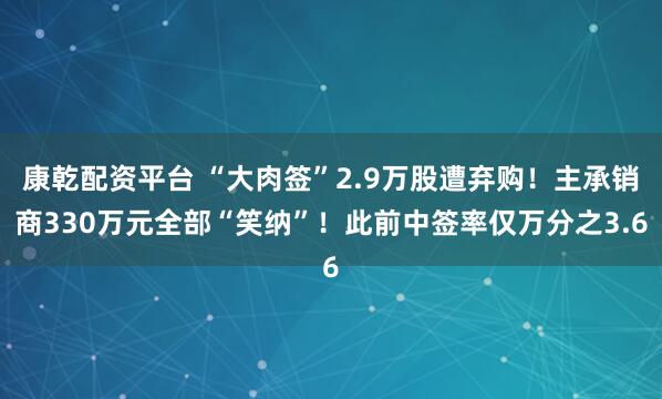 康乾配资平台 “大肉签”2.9万股遭弃购！主承销商330万元全部“笑纳”！此前中签率仅万分之3.6